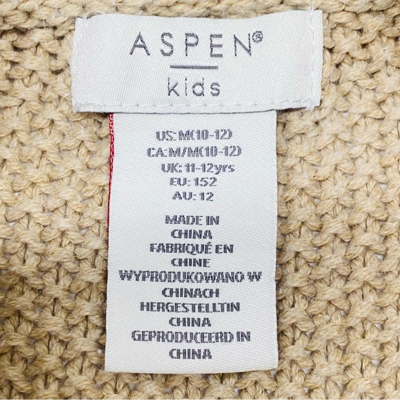 Aspen Kids Size M Tan Knit Turtleneck Poncho Sweater w/Buttons Faux Fur Trim - Picture 14 of 15